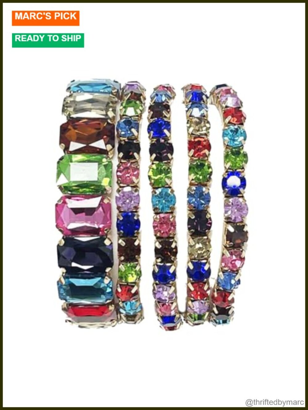 5pc Crystal Rhinestone Stretch Bracelet Set Statement Stackable Formal